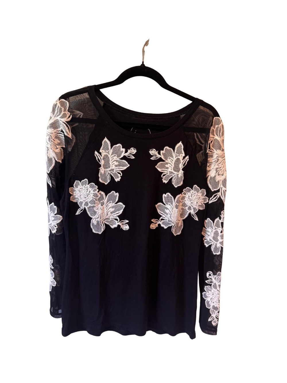 Floral Embroidered Sheer Mesh Long Sleeve Top Black | Evening Elevated Feminine